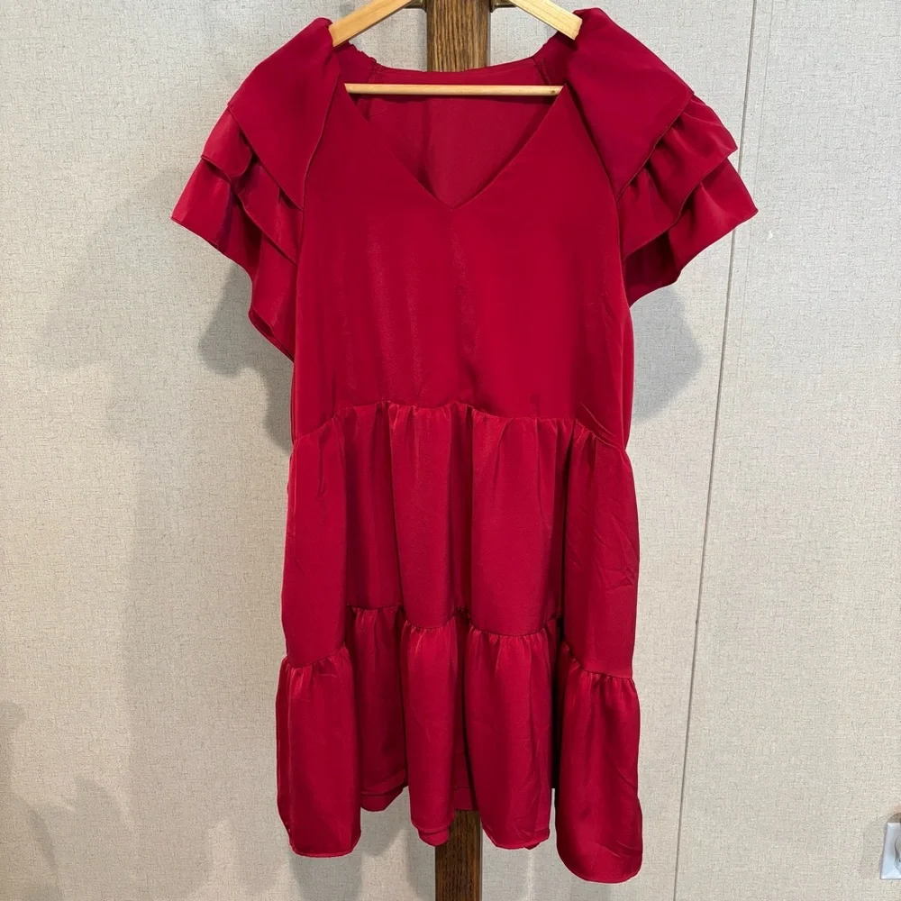 Elegant Red Ruffle Dress Size XL NWOT - Picture 1 of 5